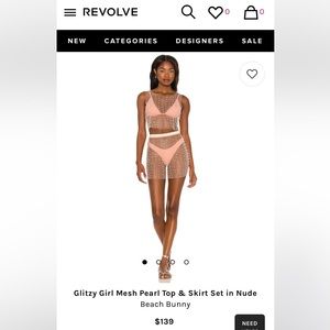 Glitzy girl mesh Pearl top and skirt set